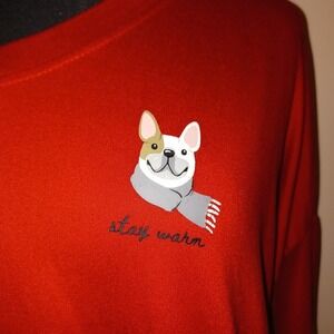 Red Long Sleeve‎ T-Shirt XL Frenchie Dog Top Casual Cute Comfy Women
